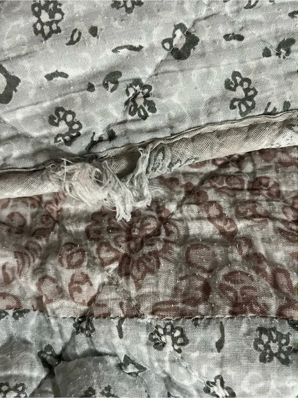 Shabby Chic Quilted Floral Bedspread in Sage and Blush